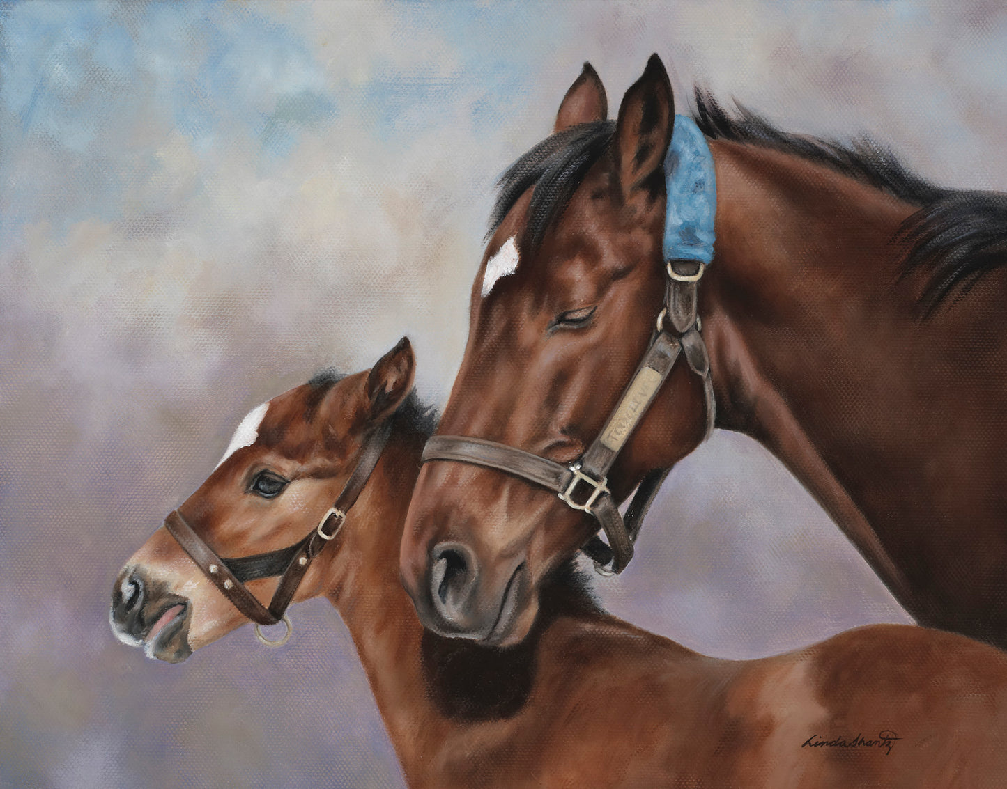 "Hush" Linda Shantz 14 x 18 bay mare and foal Canvas Print